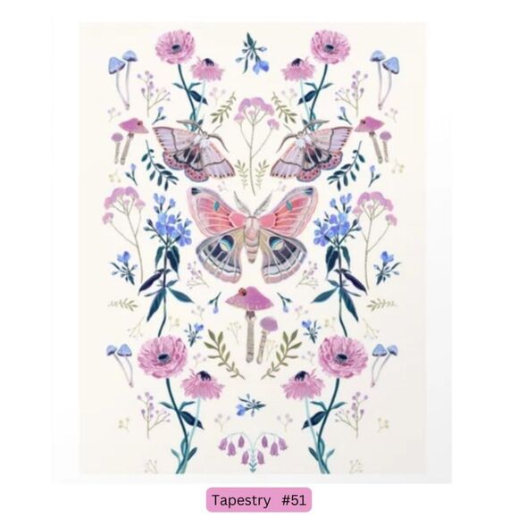 Moth floral Mushrooms Tapestry Wall Art Gift boho decor - Picture 1 of 1